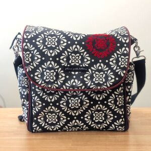 Petunia Pickle Bottom Brocade Diaper Bag Black White Red Embossed